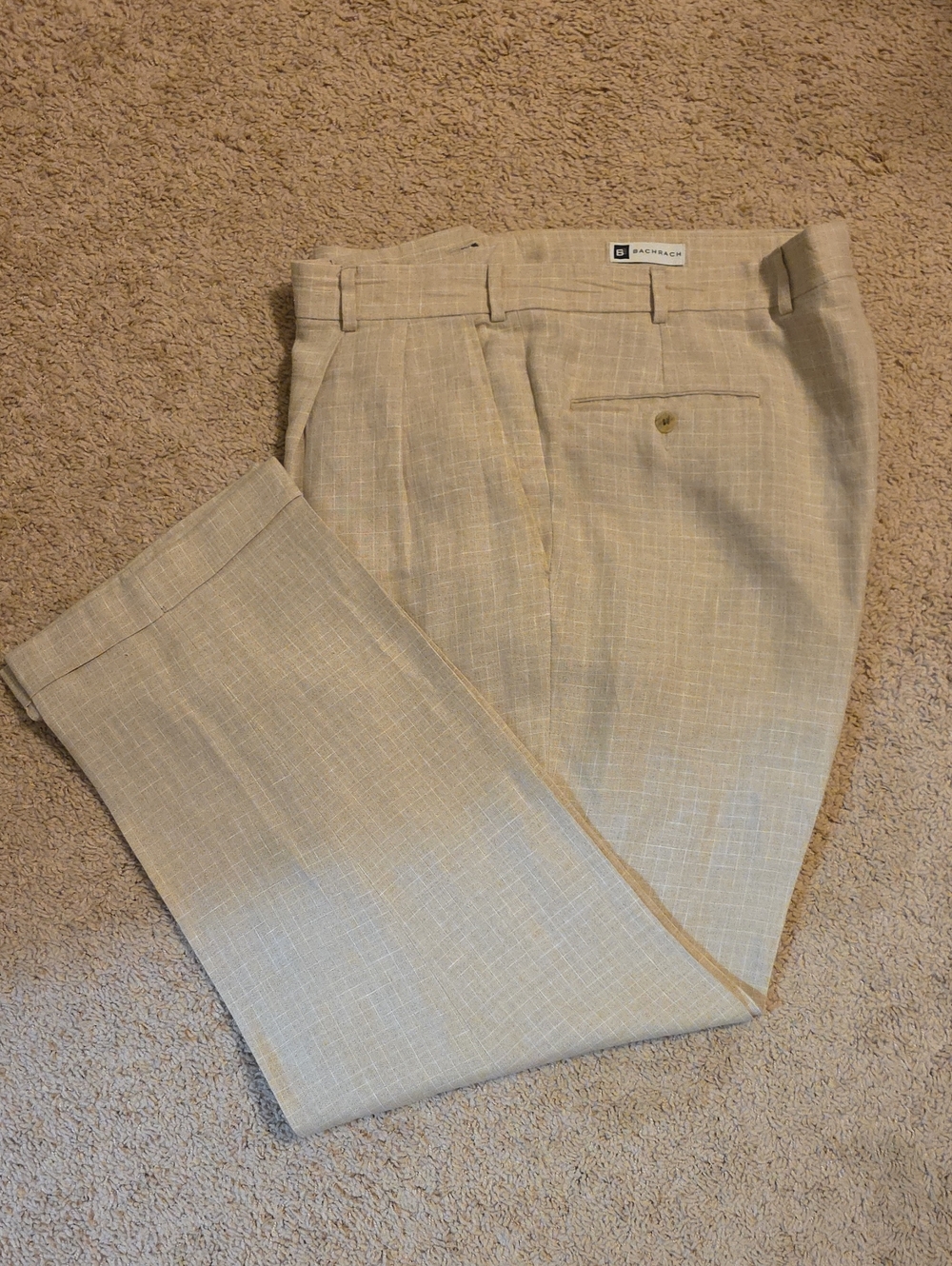 Bachrach Beige Windowpane Dress Pants